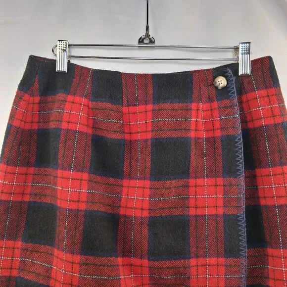 Vintage Marsh Landing Wool Plaid Red Navy Blue Wrap Skirt Size 10 Retro - Picture 2 of 13